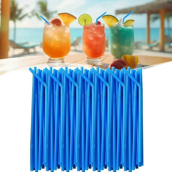 100 Pcs 10'' Straws, Bendable Drinking Straws, Flexible Straws Drinking Plastic Disposable, Colored Plastic Straws, Extra Long Food Grade Straws Disposable for Juice Beverage Drinks Home Use, Blue