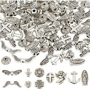 WEIYAN KJ 100Pcs 10 Styles Religions Alloy Beads Antique Silver Evil Eye Beads Cross Spacer Beads Metal Tibetan Style Loose Beads