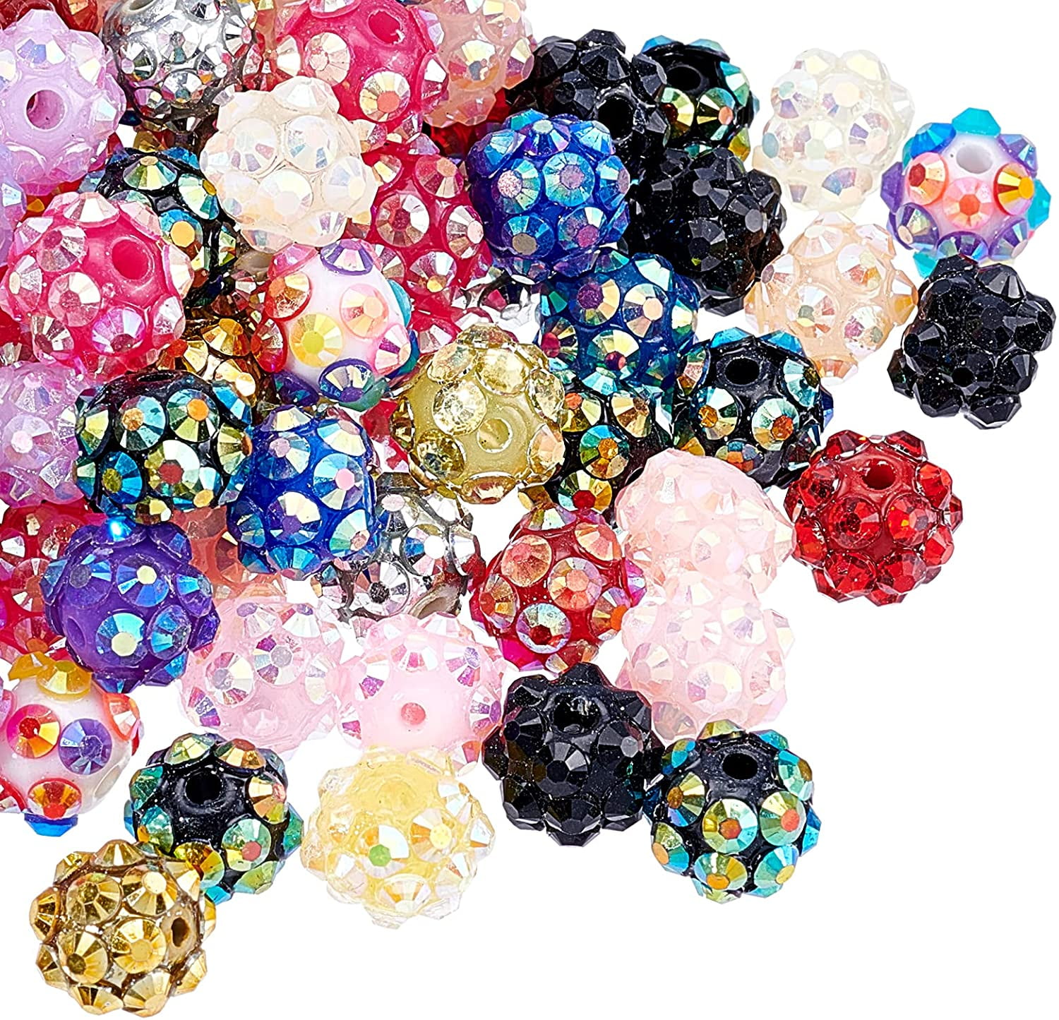Cheriswelry 100pcs 20mm Round Resin Rhinestone Chunky Bubblegum Ball Beads Crystal Pave Disco Ball Beads Loose Spacer Charms Mixed Color for Jewelry