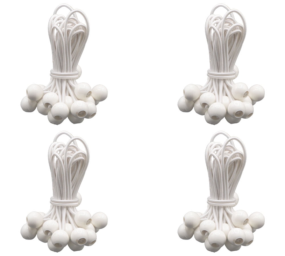 (100 Pcs) 11" White Ball Bungee Cords for Tarp Tie Down - Heavy Duty Canopy Bungee Loop Cords w/Balls for Camping, Shelter, Cargo, Tent Poles (5 MM Thick)