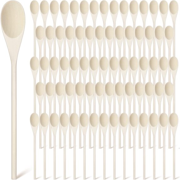 100 Pcs 12 Inch Long Wooden Spoons for Cooking Kitchen Crafts Long Handle Oval Wood Mixing Spoons Baking Mixing Serving Craft Utensils for Serving Baking Stirring