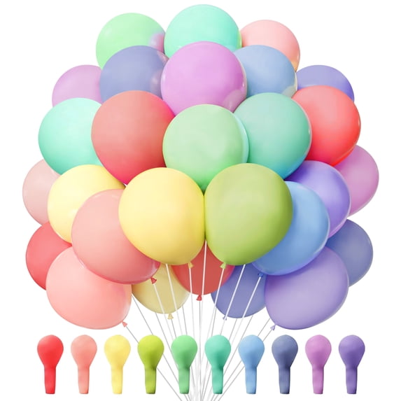 100 Pcs 12 Inch Pastel Macaron Latex Balloons, 11 Assorted Rainbow ...