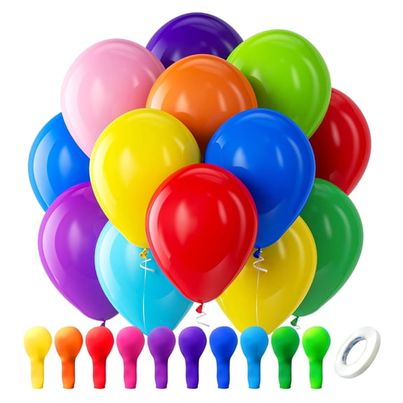 100 Pcs 12 Inch Rainbow Mixed Latex Balloons, Helium Party Balloons with Ribbon, Thick Durable Balloons for Wedding, Birthday, Baby Shower, Graduation Decor (Rainbow Mixed)