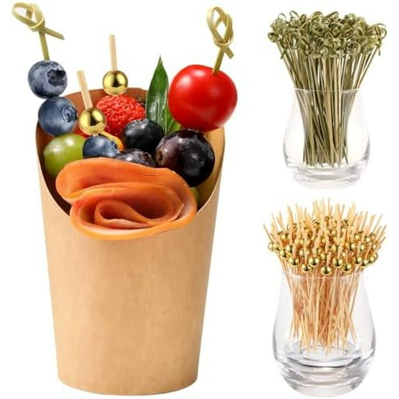 100 Pcs 12 oz Charcuterie Cups with Bamboo Skewers, Disposable Paper ...