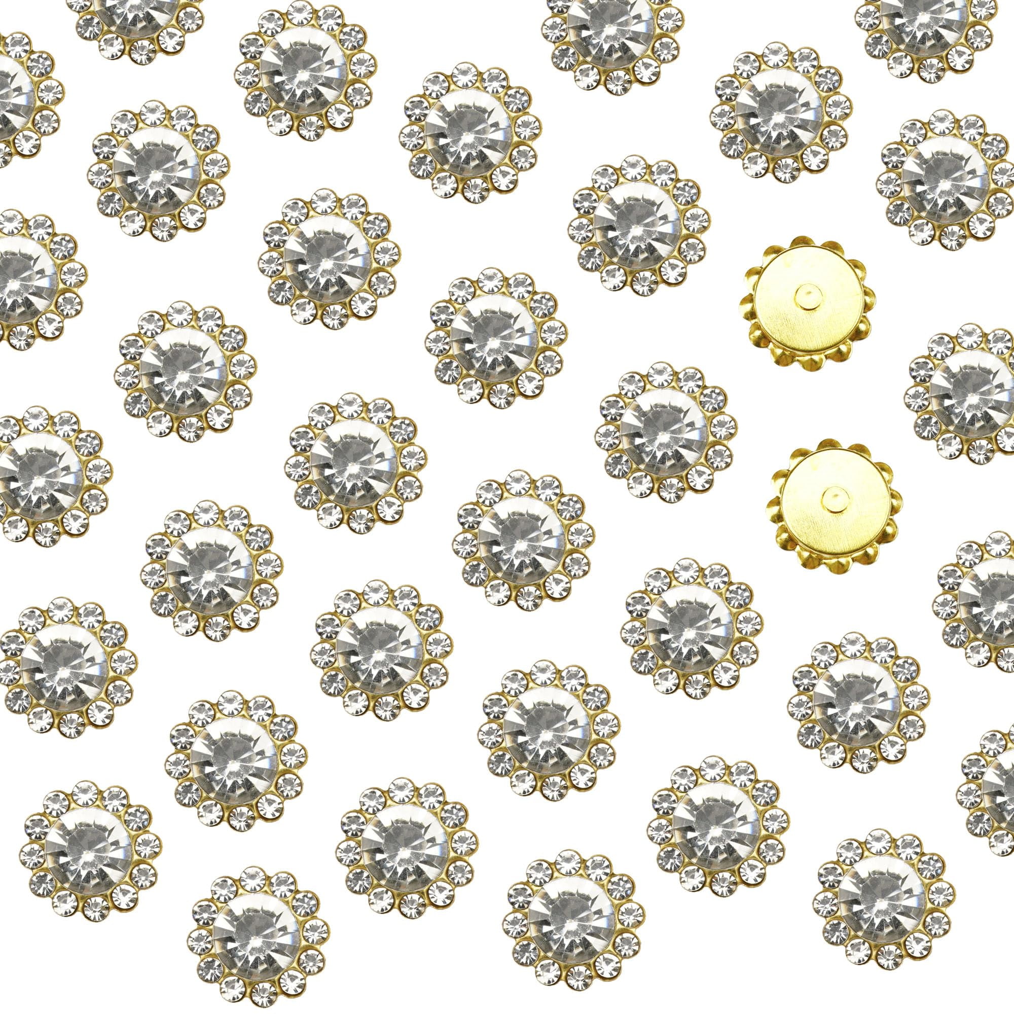 100 Pcs 12MM Sew on Rhinestones Crystals Glass Metal Base Sewing Flower