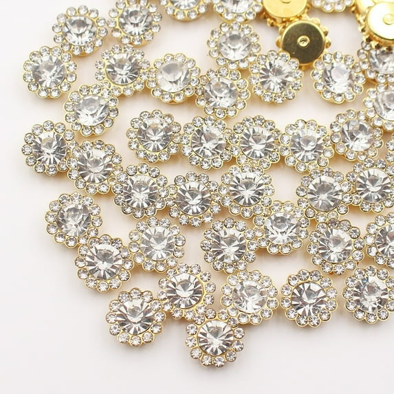 100 Pcs 12mm Sew on Rhinestones Crystals, 2 Layers Sewing Sunflower Flower Claw Rhinestones for Crafts, Glitter Gemstones for Clothes Shoes Cap Earring Belt Sewing Accessories,White