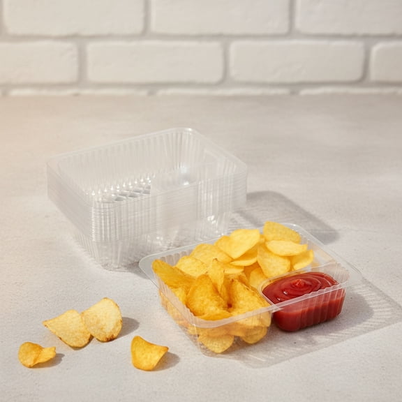100 Pcs 12oz Plastic Nacho Trays, Small Disposable Tray for Nachos & Cheese Dip, Clear Nacho Containers for Chip, 2 Compartment Snack Trays for Snacks, Fair Foods