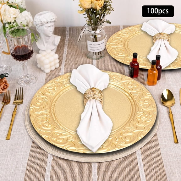 100 Pcs 13in Plastic Embossed Dinner Plate, Round Phoenix Pattern Elegant Floral Plates for Dinner Wedding Party