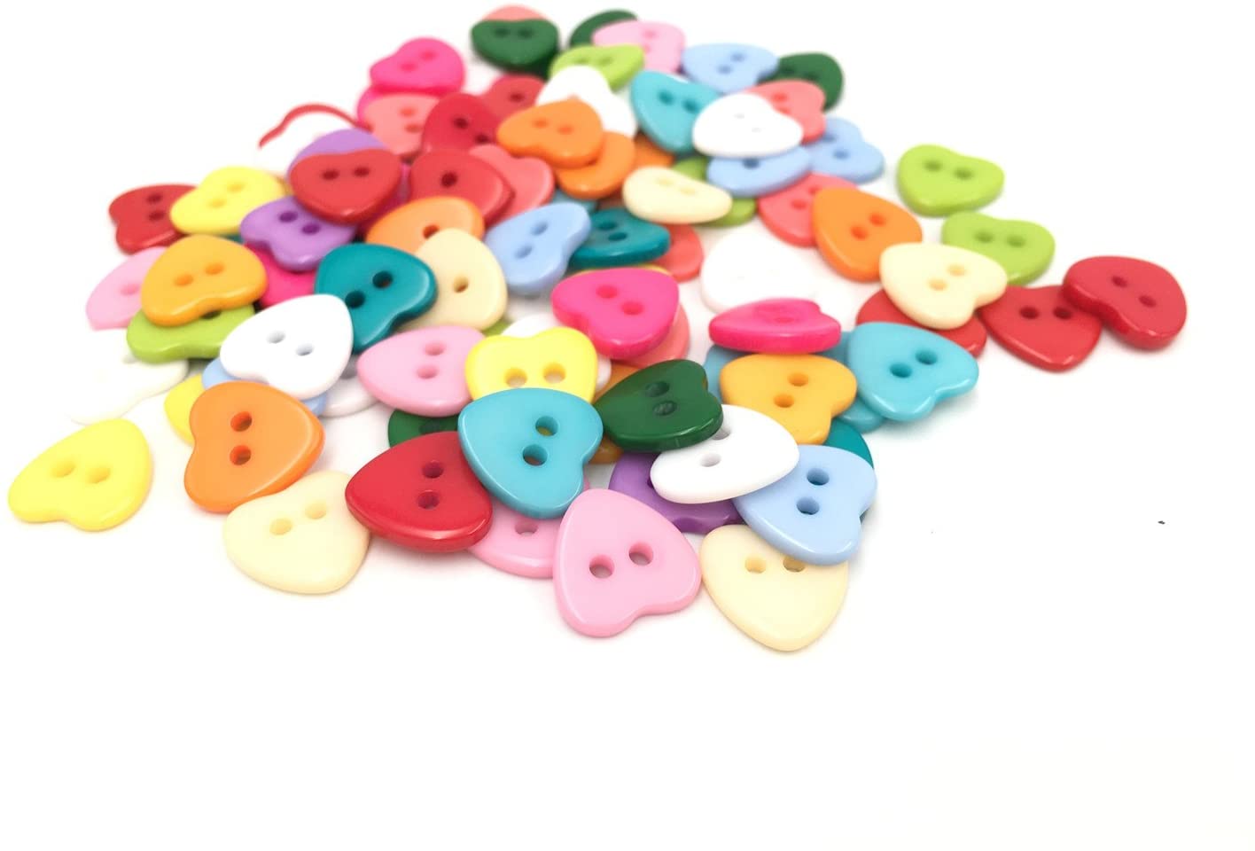 100 Pcs 13mm Assorted Color Tiny Mini Heart Shaped Button Candy Color