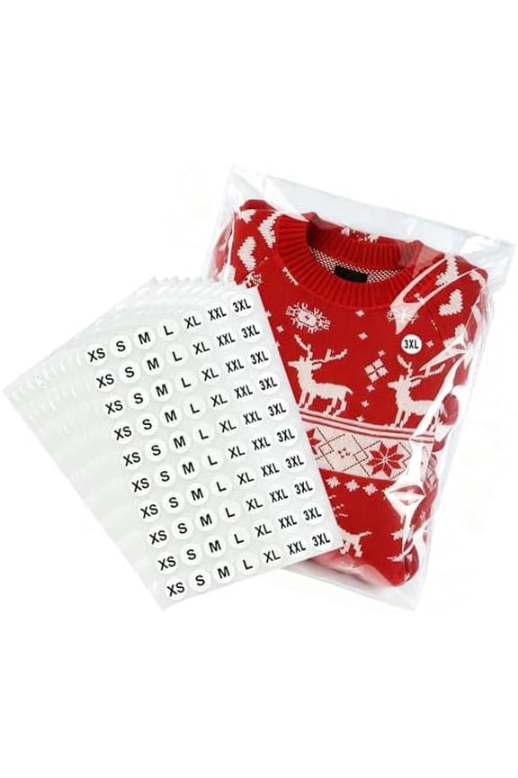 100 Pcs 14" x 20" Clear Cellophane Plastic Bags with Clothing Size Stickers, Clear Poly Bags for Small Business Packaging Shirts, Sweaters, Clothing, Thick, Self-adhesive & Resealable