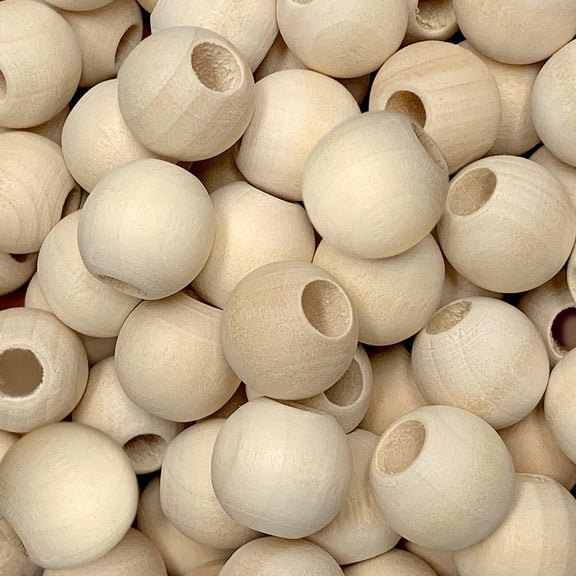 100 Pcs, 16mm Wood Beads for Crafts, Macrame Beads for 6-8mm Cord, Round Wooden Beads with Large Hole by CraftySticks (16mmUnfinished)