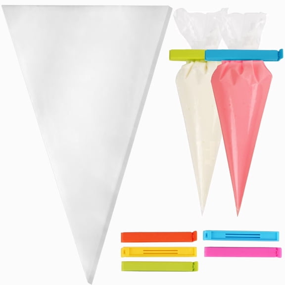 100 Pcs Piping Bags, 18 Inch Disposable Pastry Bags with 5 Clips, Anti-Burst Icing Bags for Cakes and Cookies Decoration