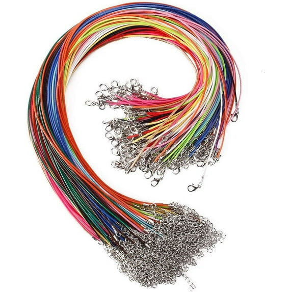 100 Pcs 18 Inches 1.5mm Waxed Necklace Cord with Lobster Clasp for Jewelry Making. Mixed Color