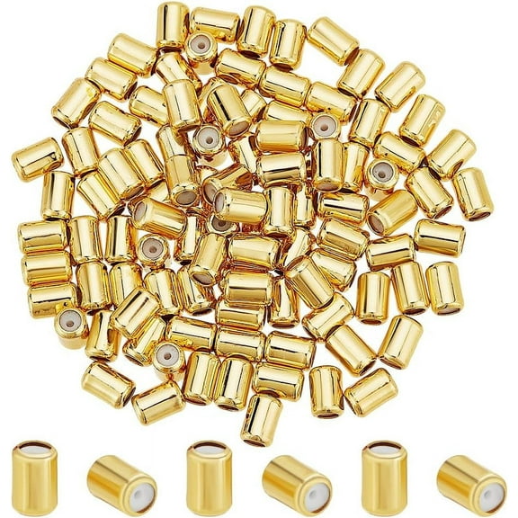 100 Pcs 18K Gold Plated Stopper Beads 6x4mm Brass Flat Round Spacer Beads with Rubber Inside Slider Beads Positioning Spacer Beads for Jewelry Making