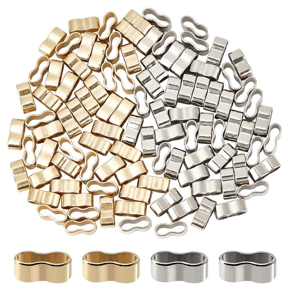 100 Pcs 2 Colors Rectangle Alloy Slide Charms Jewelry Quick Connector Large Hole Slider Loose Beads Jewelry Locking Clip for Necklace Bracelet
