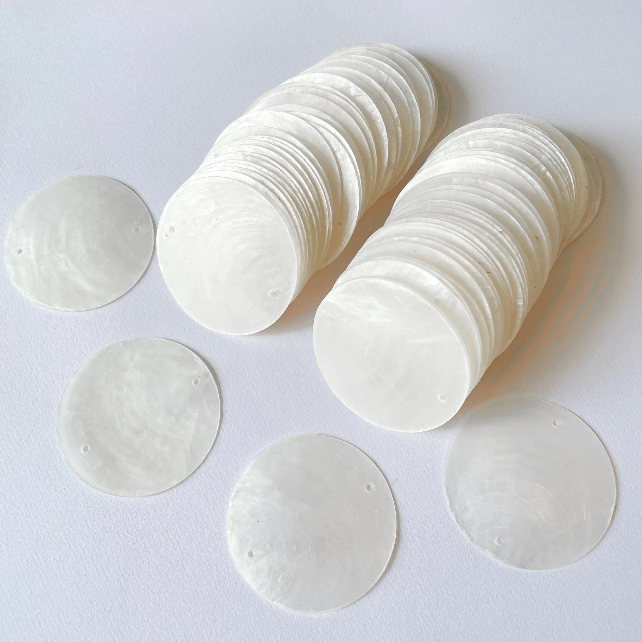Capis Shells 100 Pcs 2 Inch Polished Round Capiz Shell Beads, 2Hole Coin Shell ...