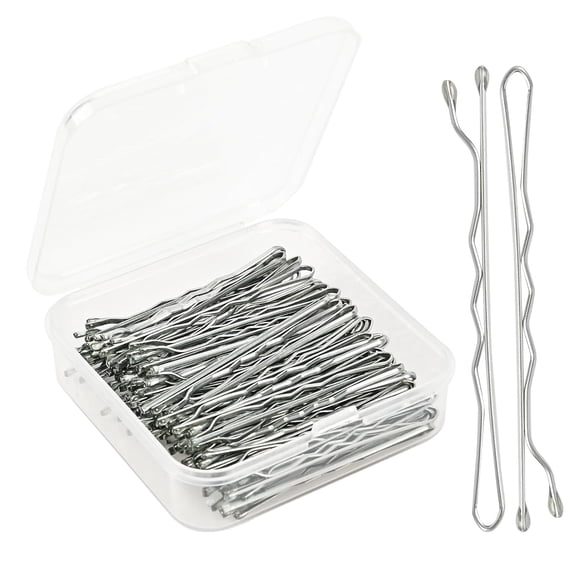 100 Pcs 2 Inch U Shaped Silver Grey Hair Pins for Women, Non-slip Twisted Bobby Pins, Durable Metal Styling Clips with Case