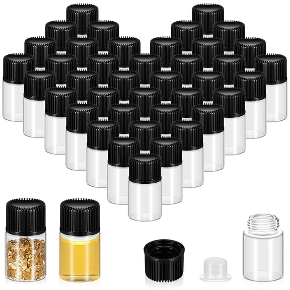 100 Pcs 2 ml Glass Vials with Screw Caps Plastic Stoppers, Leak-proof Clear Small Sample for Essential Oils, Holy Water, Medical Specimens, DIY Crafts, Travel Containers
