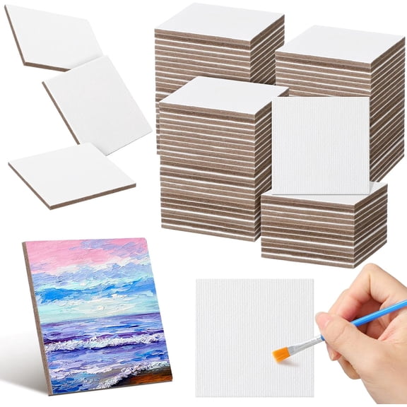 100 Pcs 2 x 2 Inch Mini Painting Canvas Panels Bulk Tiny Art Canvases for Painting Panels Cotton Blank White Small Canvas Acid Free Boards for Watercolor Acrylic Oil Paint