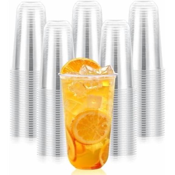 100 Pcs 20 oz Clear Plastic Cups, Disposable Stemless Wine Glasses, Round Bottom Plastic Cocktails Cups, Crystal Disposable Cold Drinking Cup for Birthday Wedding Meeting Christmas Party