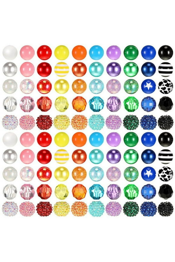 100 Pcs 20mm Beads for Pens Rhinestone Bubblegum Beadable Keychains DIY Craft Pen Jewelry Making