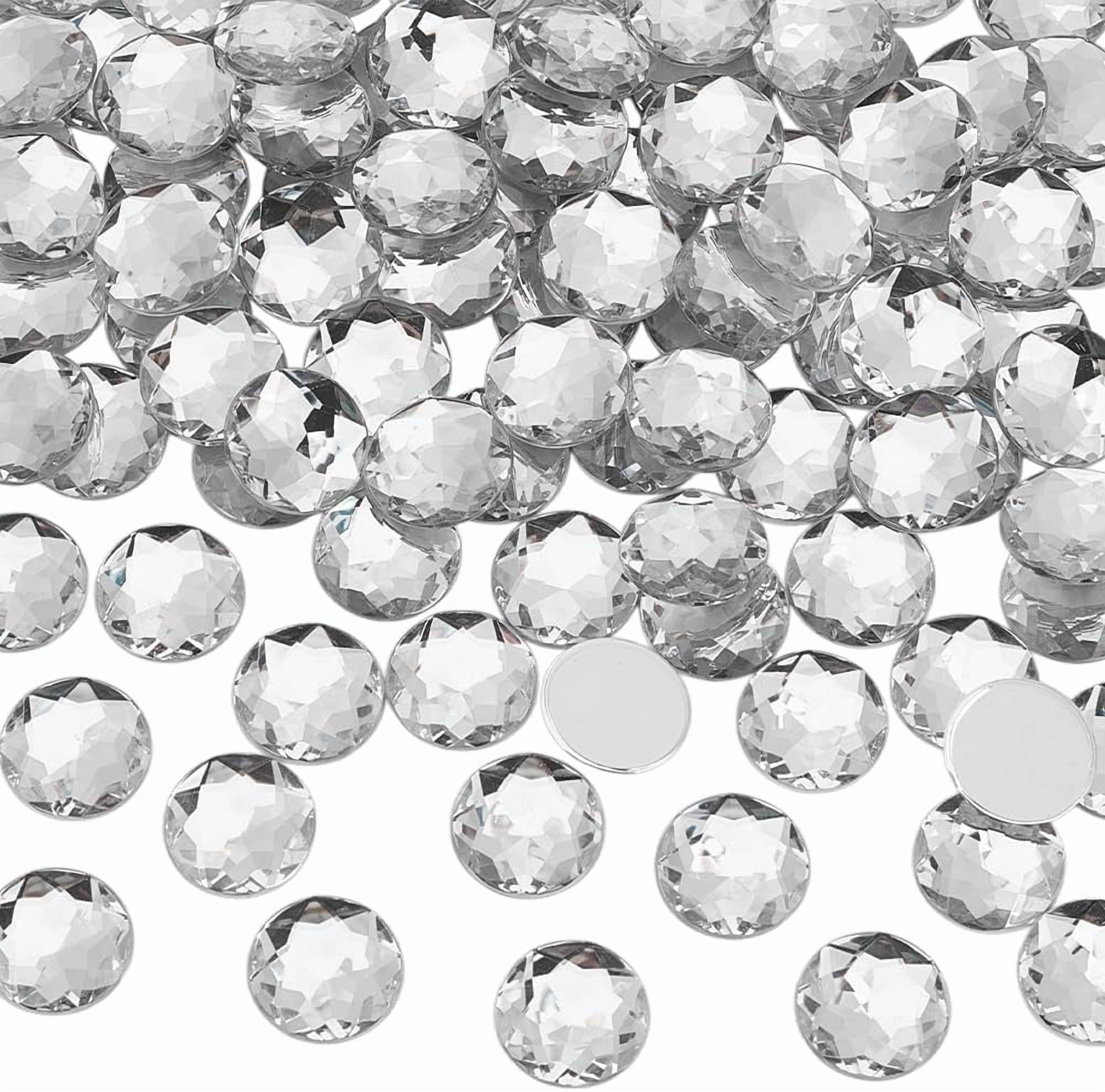 100 Pcs 20mm Self-Adhesive Acrylic Clear Rhinestones with Container ...