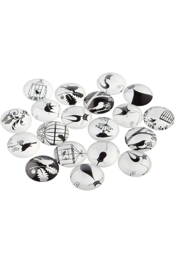 100 Pcs 25mm Printed Glass Cabochons Flatback Dome Cabochons Mosaic Tile for Photo Pendant Making Jewelry Bird and Cat DIY