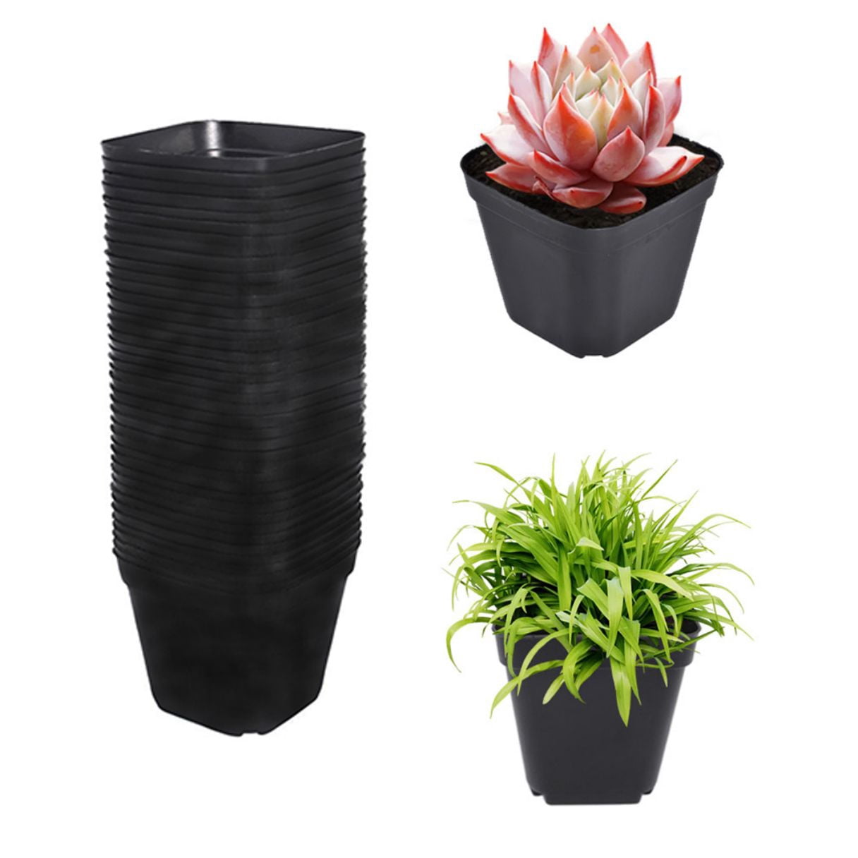 100 Pcs 3.5" Plastic Square Plant Flower Pots, Nursery Pot Reusable Seedling Cups Durable for Seeds Starting, Seedlings Growing, or Succulents Planting