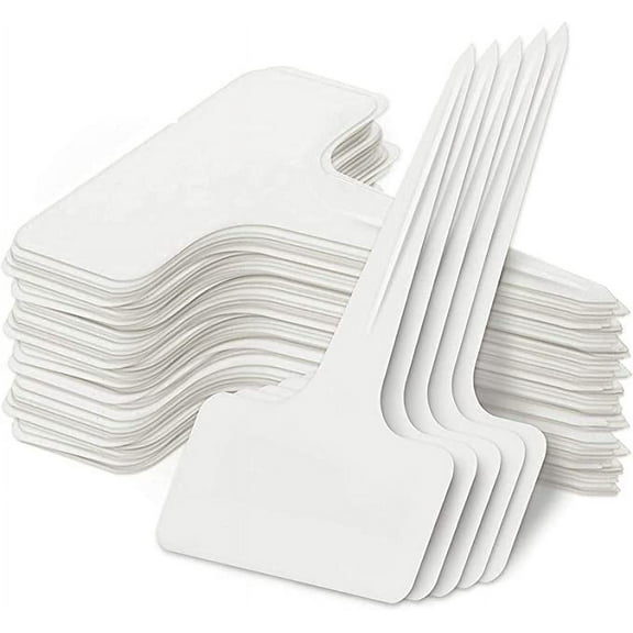 100 Pcs 3.9 Inch Plastic Plant Labels Garden Marker Nursery Tags T-Type Stake Notes Strip White (1.2x2.3x3.9 in)