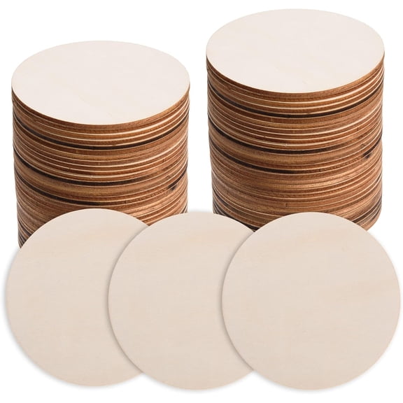 100 Pcs 3 Inch Wood Circles for Crafts Unfinished Wood Circles Natural Round Wooden Disc Cutouts Blank Round Wood Circle Slices for DIY Crafts, Painting, Engraving, Coasters, Home Decor