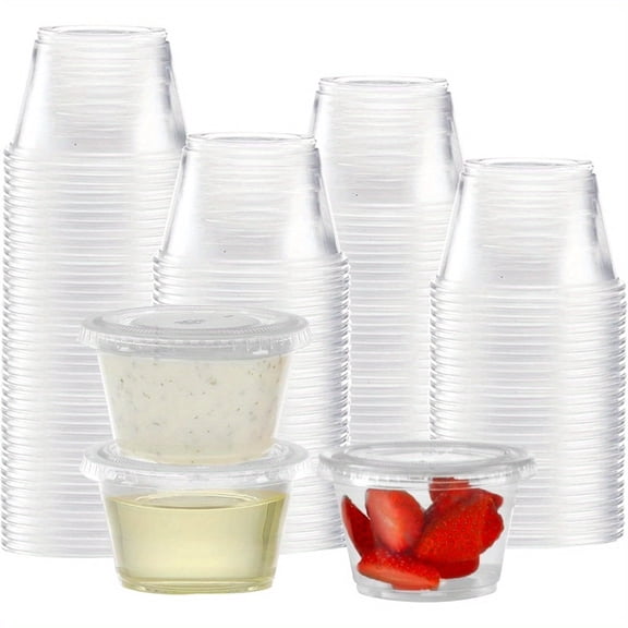 100 Pcs - 4 oz Portion Containers with Lids, Airtight and Stackable, Jello Shot, Sauce, Condiment Cups for Lunch, Party, Trips