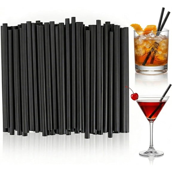 100 Pcs] 5 Inch Black Drinking Straws - 0.24'' Diameter Disposable Plastic Straw for Coffee and Cocktail, Short Straws for Bar, Cafe, Club, Kitchen, Party, Martini, Margarita and Whiskey