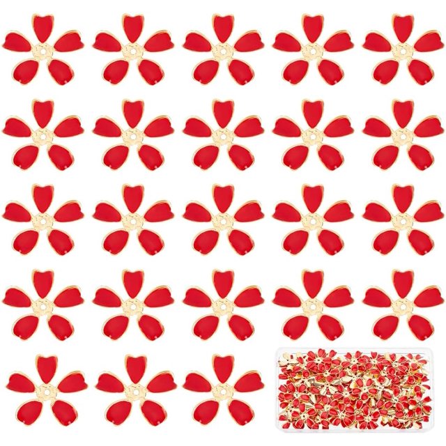 100 Pcs 5 Petal Enamel Flower Bead Caps Filigree Bead Cones Flower Bead