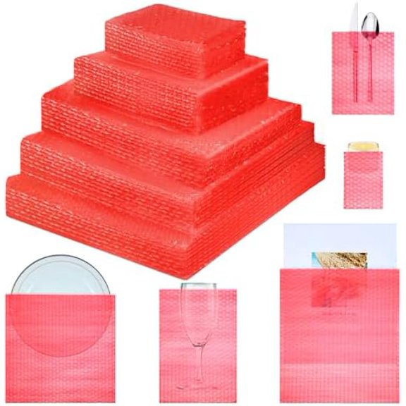 100 Pcs 5 Sizes Bubble Pouches Bags Bubble Bags for Shipping Packing Cushion Wrap Pockets Moving Supplies for Dishes and Glasses, China Cups, Glassware Mugs Packaging(Mixed Size,Clear Red)