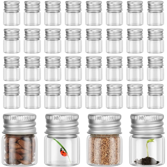 100 Pcs 5 ml Mini Glass Bottles with Aluminum Cap Tiny Jars Mini Glass Jars Small Clear Vials with Screw Caps Tiny Containers for DIY Craft Storage (Silver)