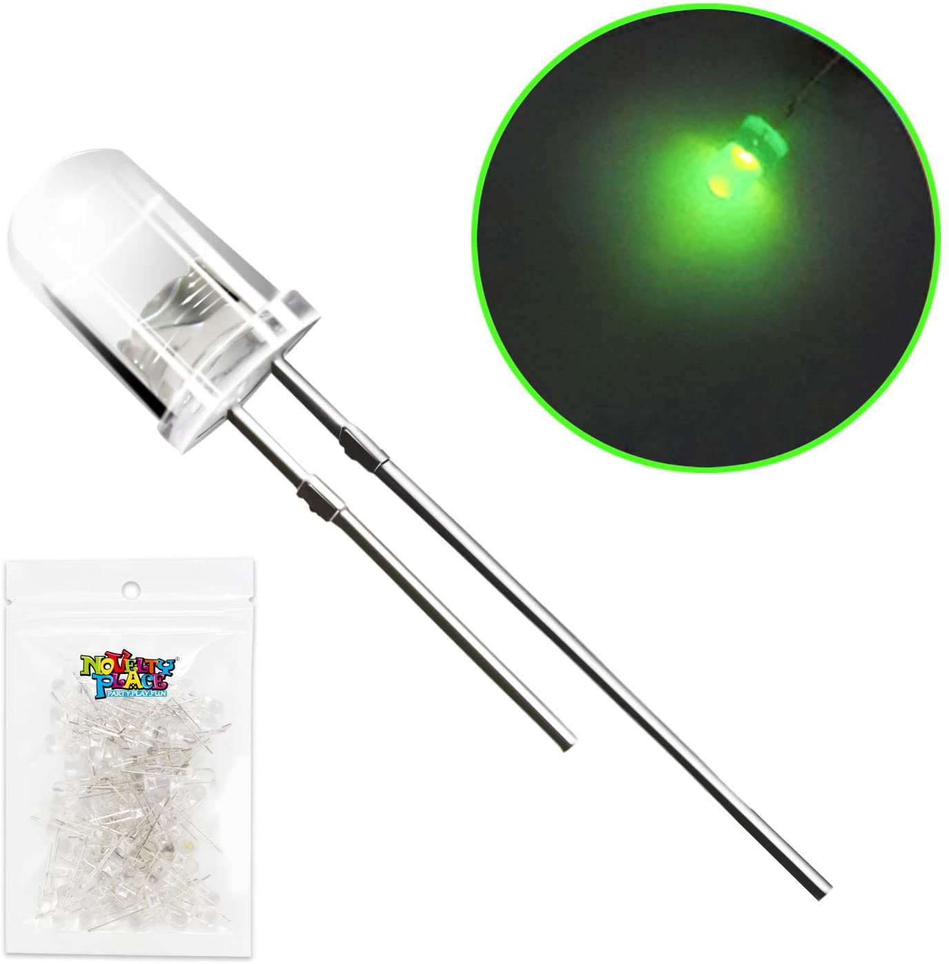 100 Pcs 5mm Green LED Diode Lights Clear Transparent Diodes LEDs Bulb - image 1 of 4