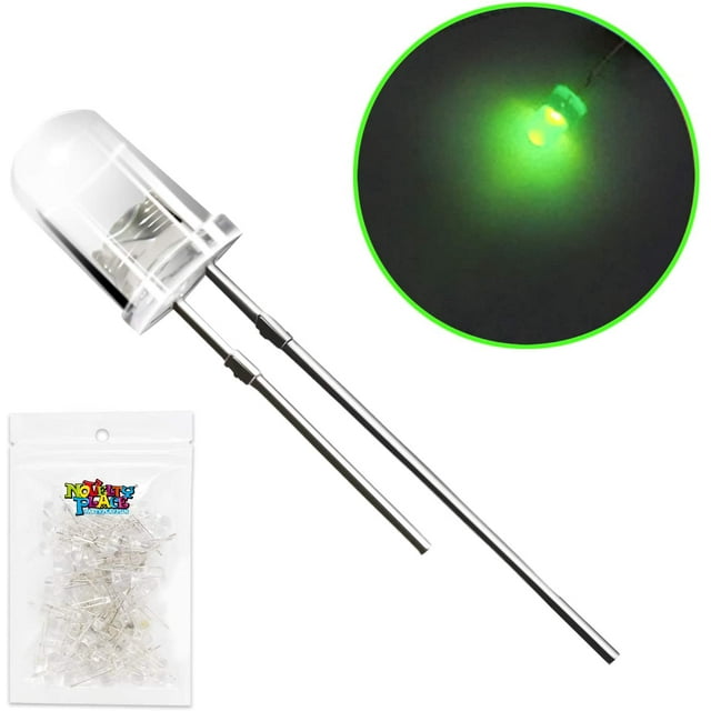 100 Pcs 5mm Green LED Diode Lights Clear Transparent Diodes LEDs Bulb