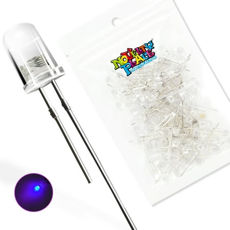 Novelty Place 100pcs 5mm White LED Diode Lights - Invisible UV Clear Transparent DC 3V 20mA Light Emitting Diode LED Bulbs - DIY Science Project Electronic Components Lighting Kit (Purple Light)