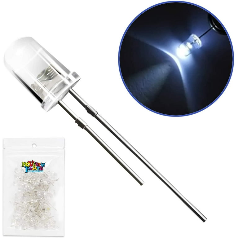 100 Pcs 5mm White LED Diode Lights - Clear Transparent Diodes LEDs Bulb