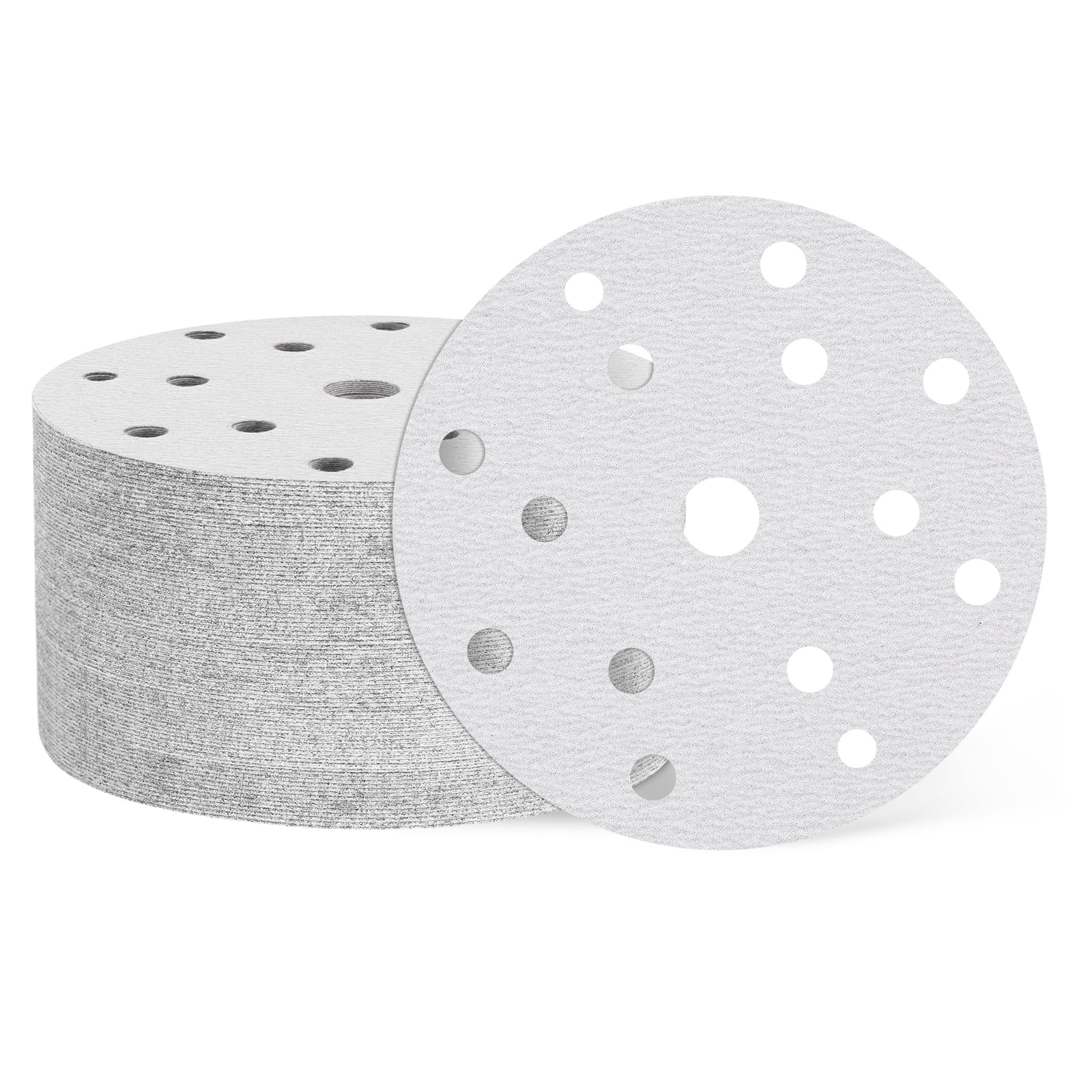 100 Pcs 6 Inch Sanding Disc 15 Hole 180 Grit Hook and Loop Sandpaper Random Orbital Sander Pads for Woodworking Automotive Metal Polishing, White