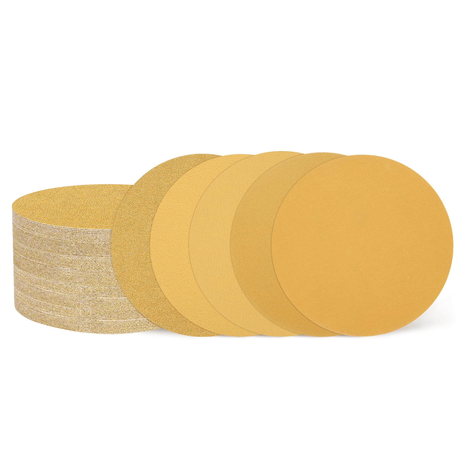 100 Pcs 6 Inch Sanding Disc 60/80/120/220/400 Grit Hook and Loop Sandpaper Random Orbital Sander Pads for Woodworking Automotive, Gold