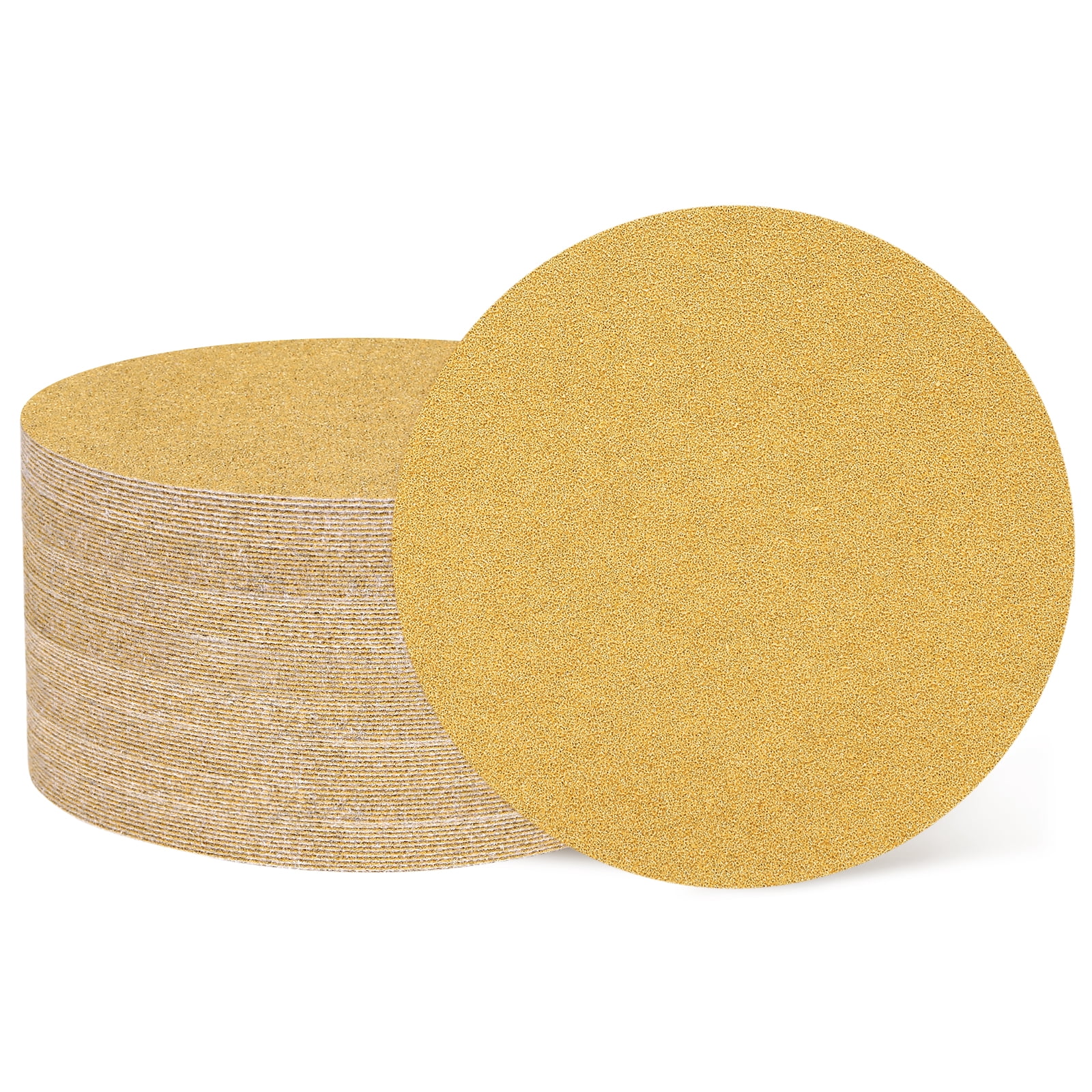 100 Pcs 6 Inch Sanding Disc 60 Grit Hook and Loop Sandpaper Random Orbital Sander Pads for Woodworking Automotive, Gold