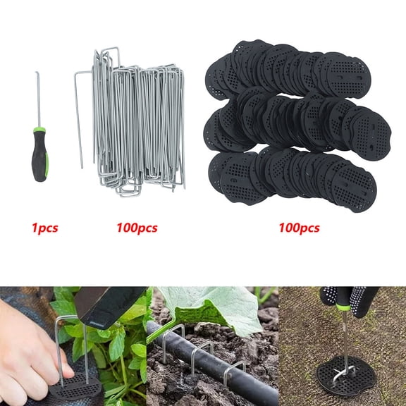 100 Pcs 6 Inch Weed Barrier Stakes With Caps & Hook For Ultimate Ground Support