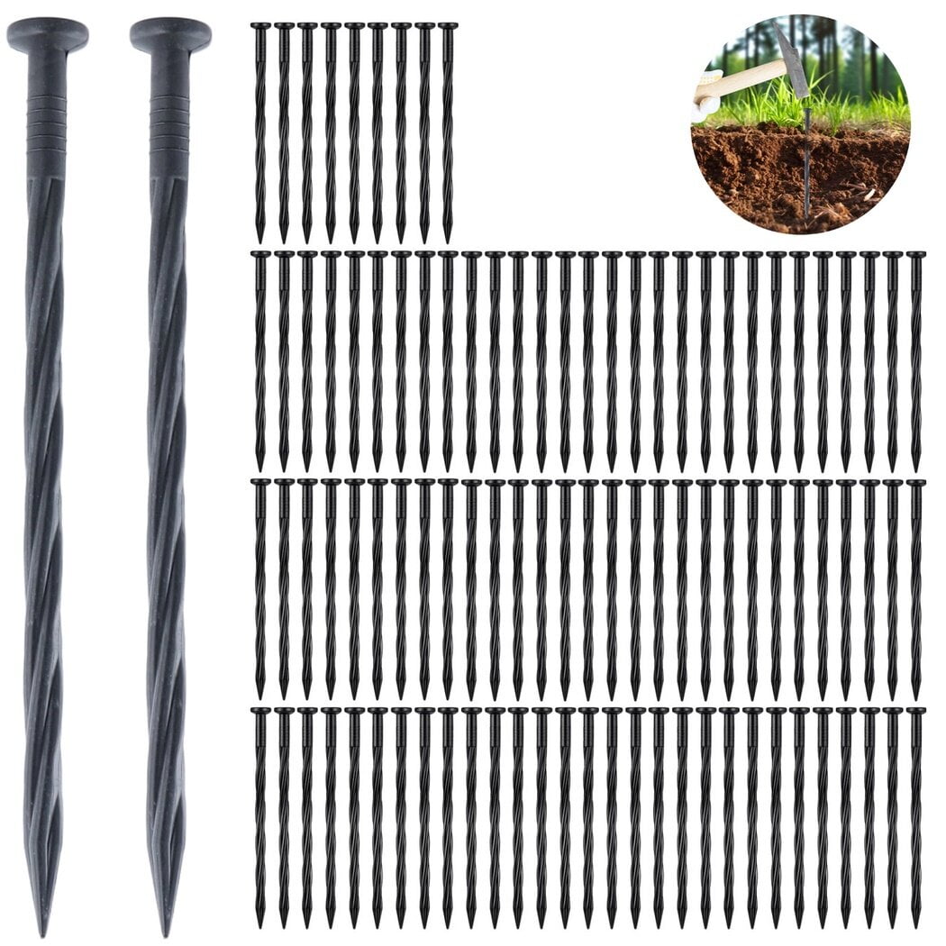 100 Pcs Landscape Edging Spikes, Spiral Landscape Anchoring Spikes, 8 Inch Plastic Edging Nails, Garden Edging Stakes for Paver Edging Weed Barriers Turf House Construction