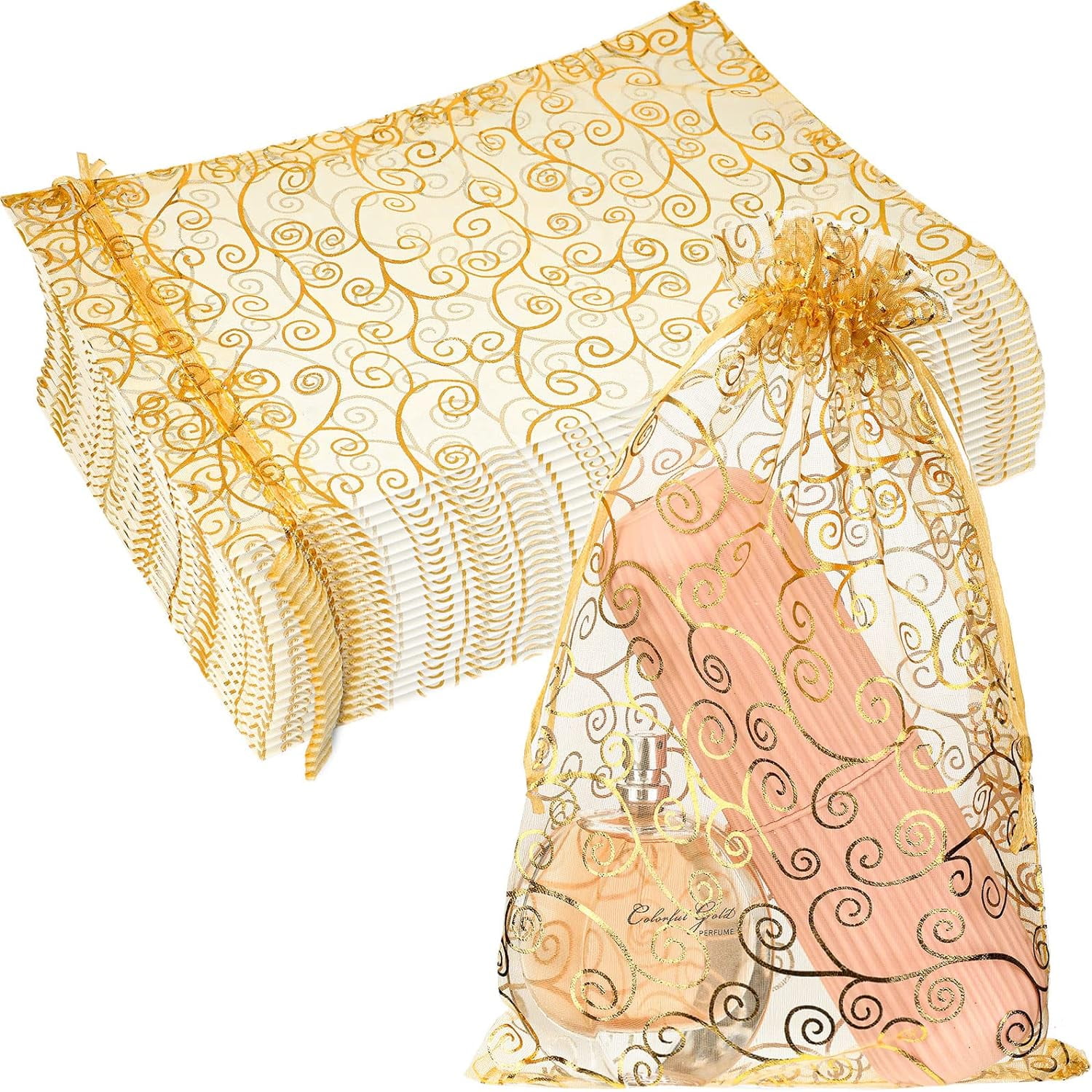 100 Pcs 8 x 12 Inches Large Drawstring Organza Bags Sheer Mesh Rattan