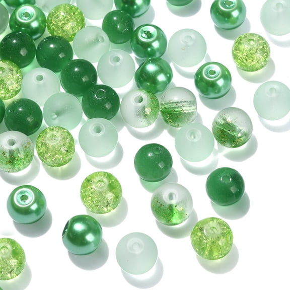 DanLingJewelry Green Transparent Frosted Glass Round Spacer Beads, 8mm, 100 Count