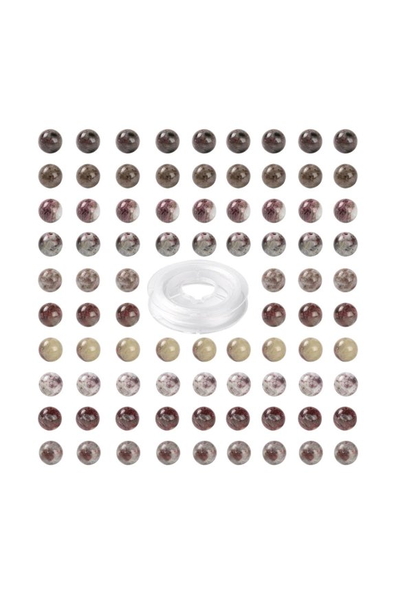 100 Pcs 8mm Natural Red Gemstone Beads Loose Round Stone Beads with Elastic Thread for Stretch Bracelet Necklace Jewelry Making