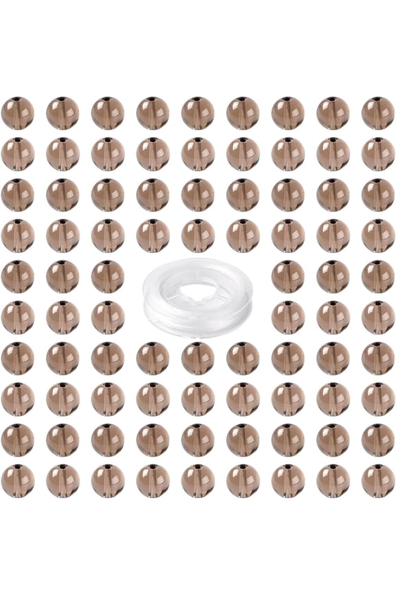 100 Pcs 8mm Natural Smoky Quartz Gemstone Beads Loose Round Stone Beads with Elastic Thread for Jewelry Bracelet Necklace Making Kit