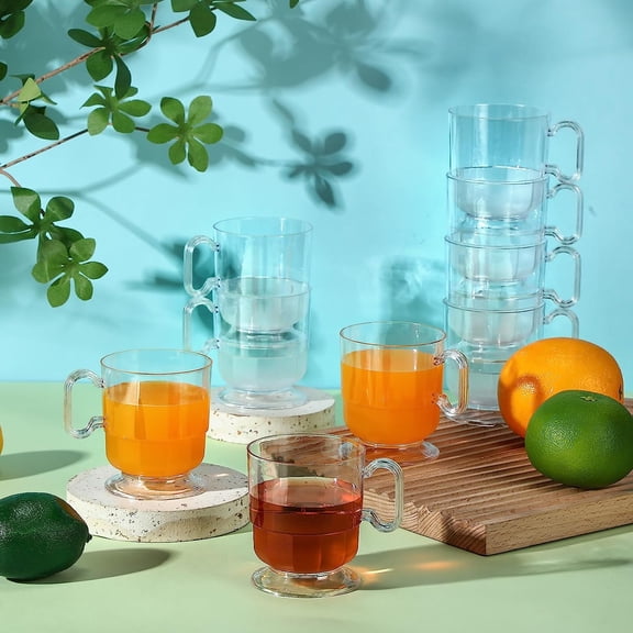 100 Pcs 8oz Clear Plastic Coffee Mugs with Handle Bulk Disposable Tea Cups for Party Wedding Graduation