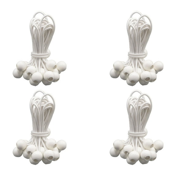 (100 Pcs) 9" White Ball Bungee Cords for Tarp Tie Down - Heavy Duty Canopy Bungee Loop Cords w/Balls for Camping, Shelter, Cargo, Tent Poles (5 MM Thick)